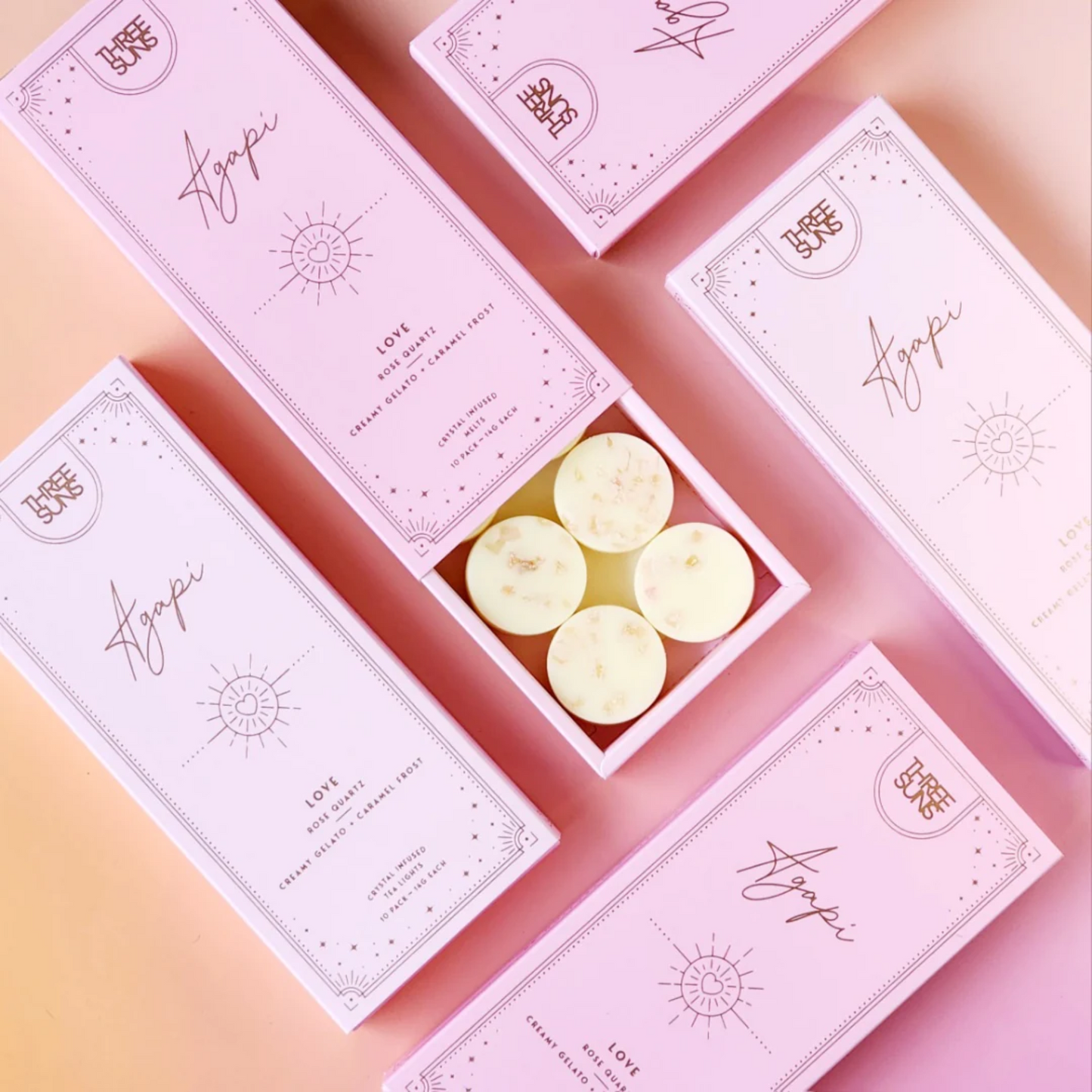 Crystal Infused Soy Wax Melts Box | Agapi | Creamy Gelato & Caramel Frost