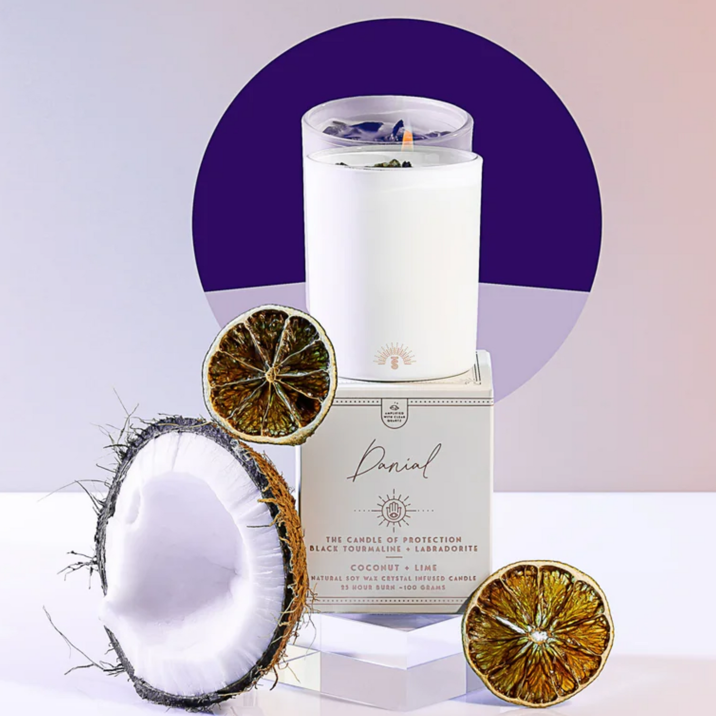 Danial | Crystal Infused Candle of Protection | Coconut & Lime