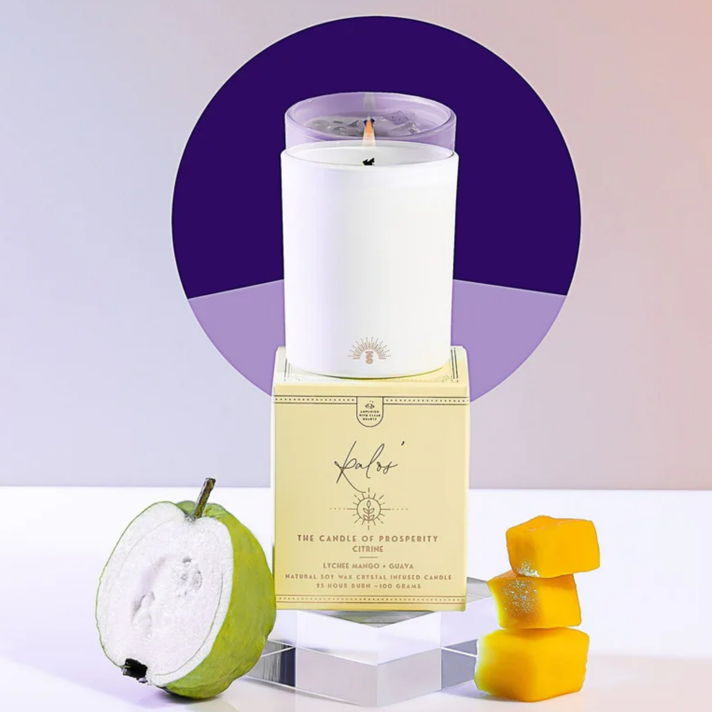 Kalos | Crystal Infused Candle of Prosperity | Lychee Mango & Guava