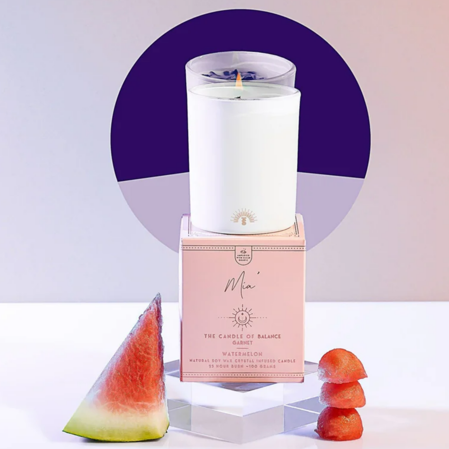 Mia' | Crystal Infused Candle of Balance | Watermelon