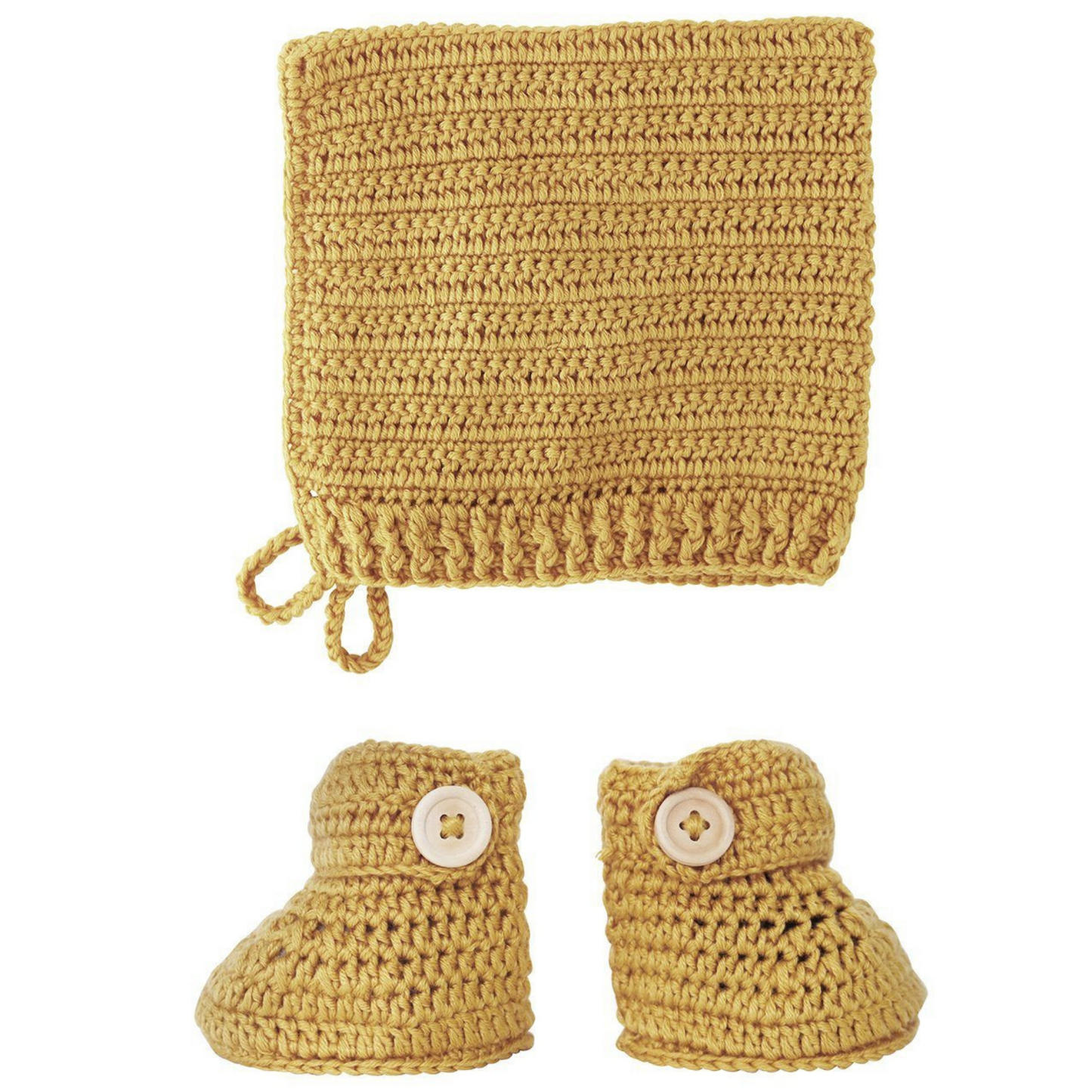 Crochet Bonnet & Booties Set Turmeric